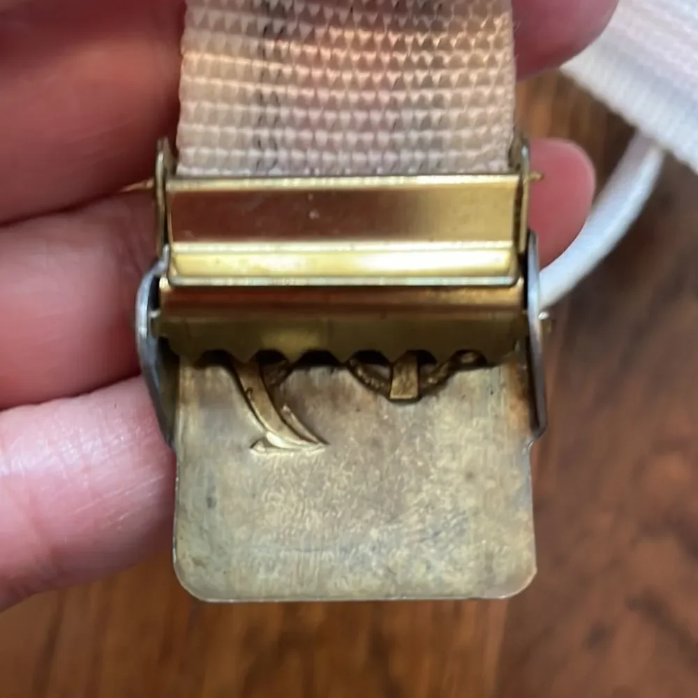 Vtg 80s red, white & navy blue canvas‎ belt with gold anchor military type clasp
